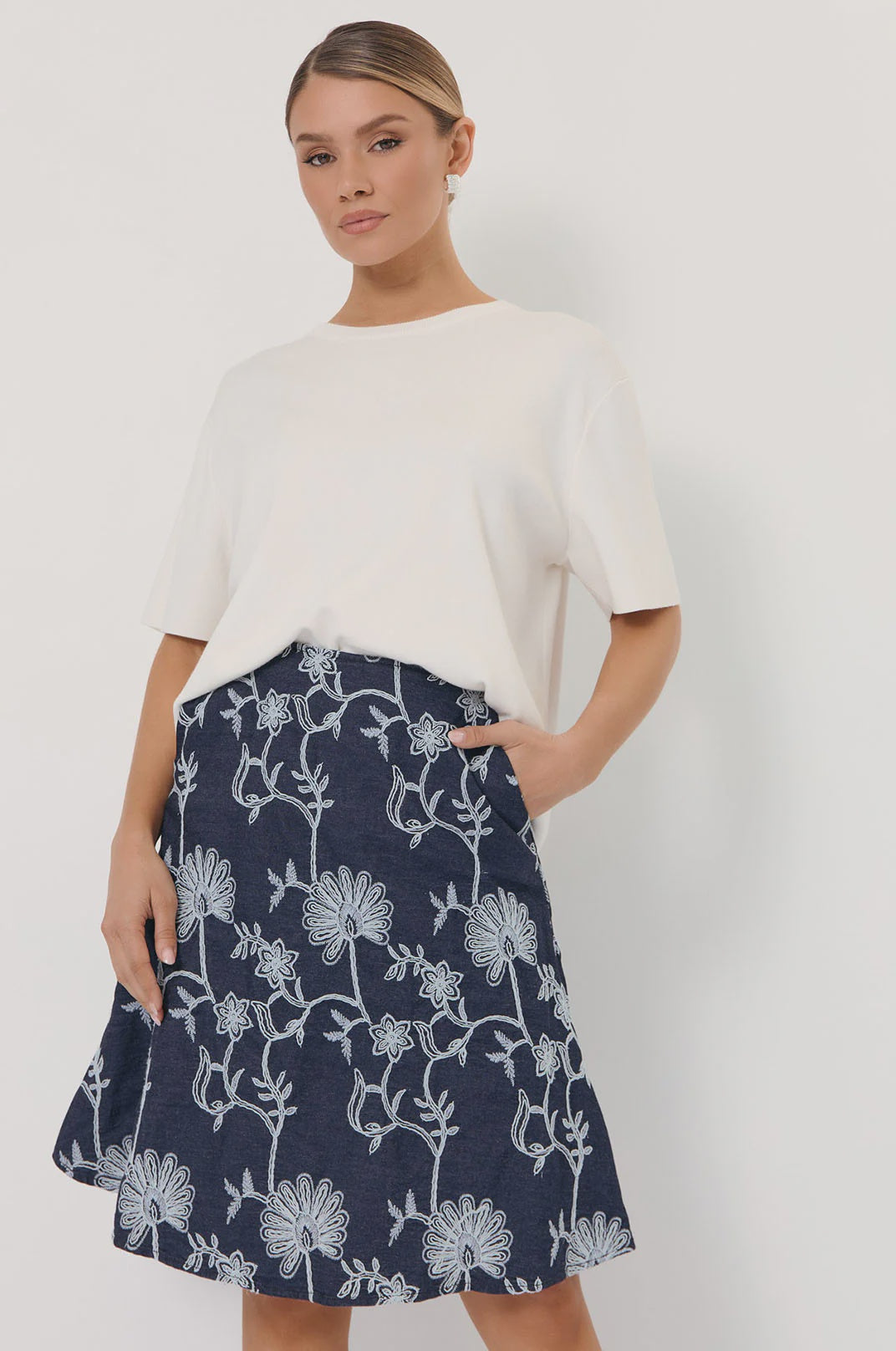 Rita Embroidered Denim Skirt Denim - Global Free Style