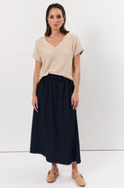 Aspyn Light Weight Denim Midi Skirt Denim - Global Free Style