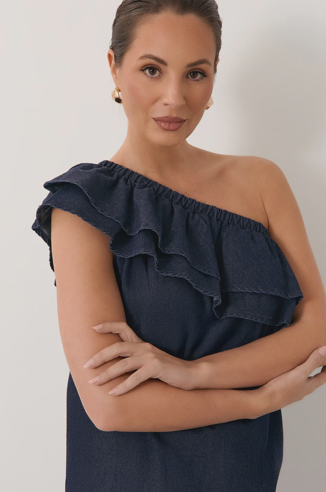 Pippa One Shoulder Light Weight Denim Top Tops Adorne