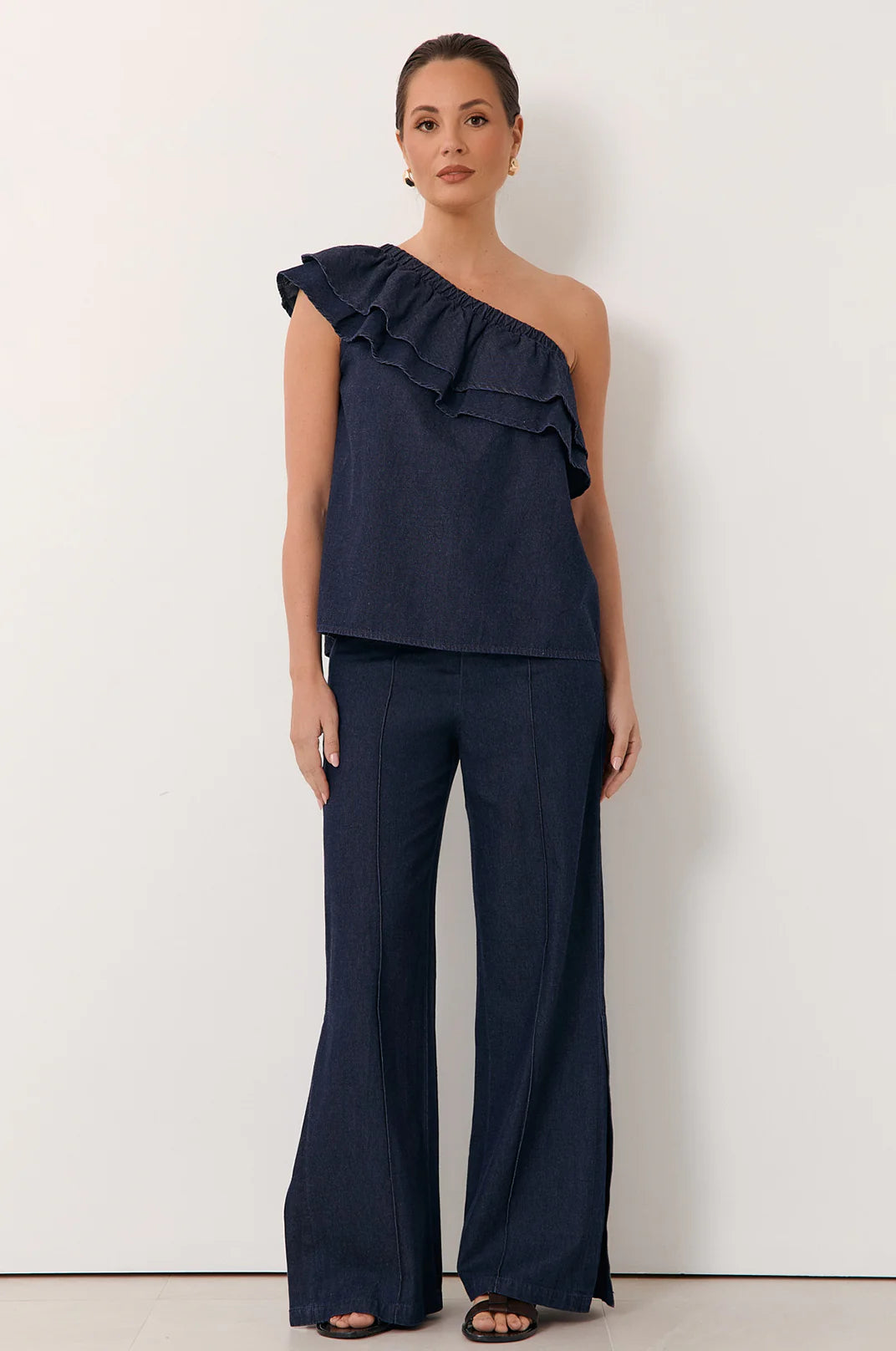 Pippa One Shoulder Light Weight Denim Top Tops Adorne S(8)