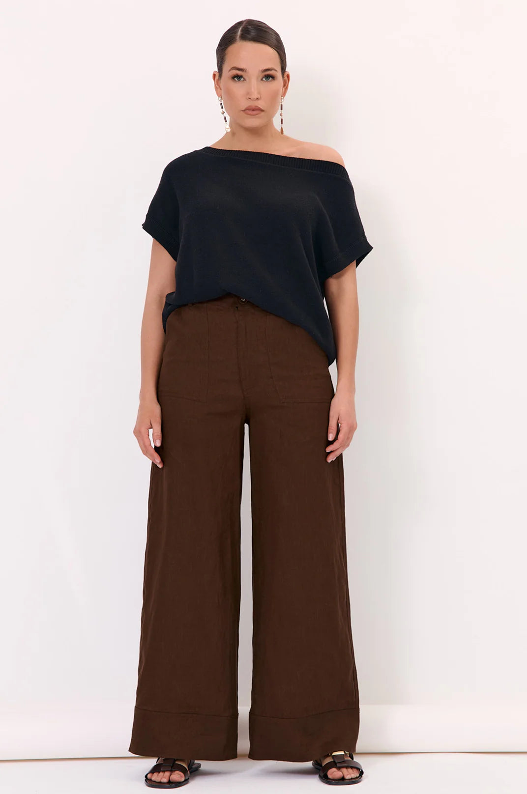 Avalon Wide Leg Linen Pant Chocolate Bottoms Adorne
