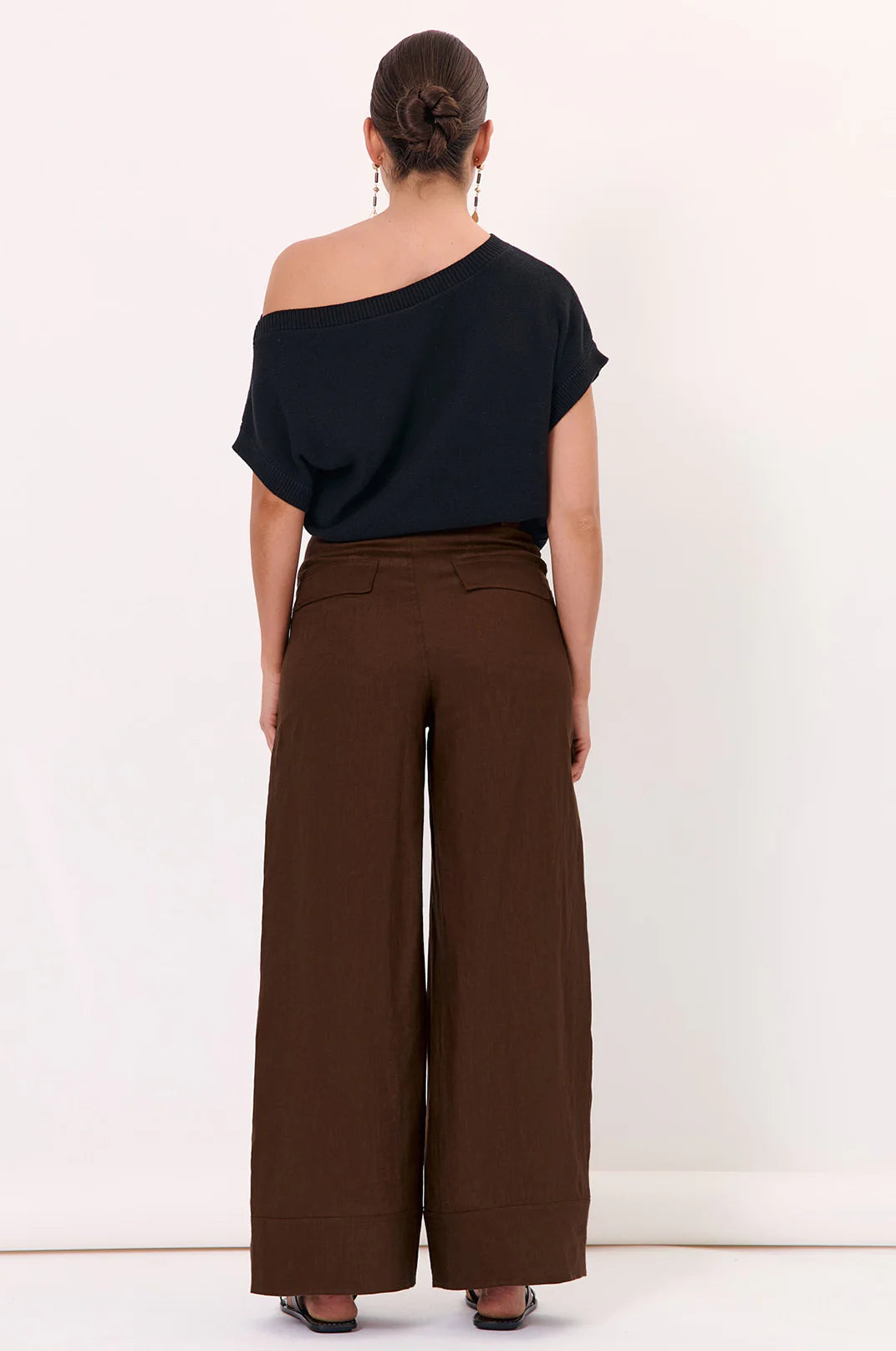 Avalon Wide Leg Linen Pant Chocolate Bottoms Adorne