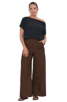 Avalon Wide Leg Linen Pant Chocolate Bottoms Adorne 8