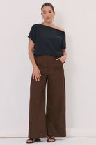 Avalon Wide Leg Linen Pant Chocolate Bottoms Adorne