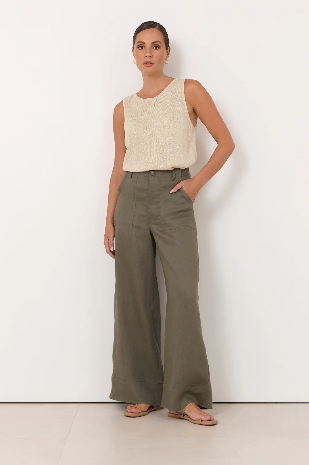 Avalon Wide Leg Linen Pant Khaki - Global Free Style