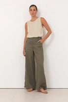 Avalon Wide Leg Linen Pant Khaki - Global Free Style