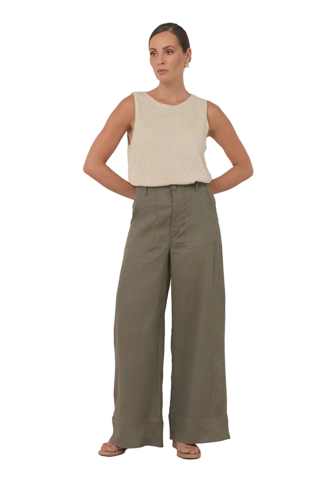 Avalon Wide Leg Linen Pant Khaki - Global Free Style