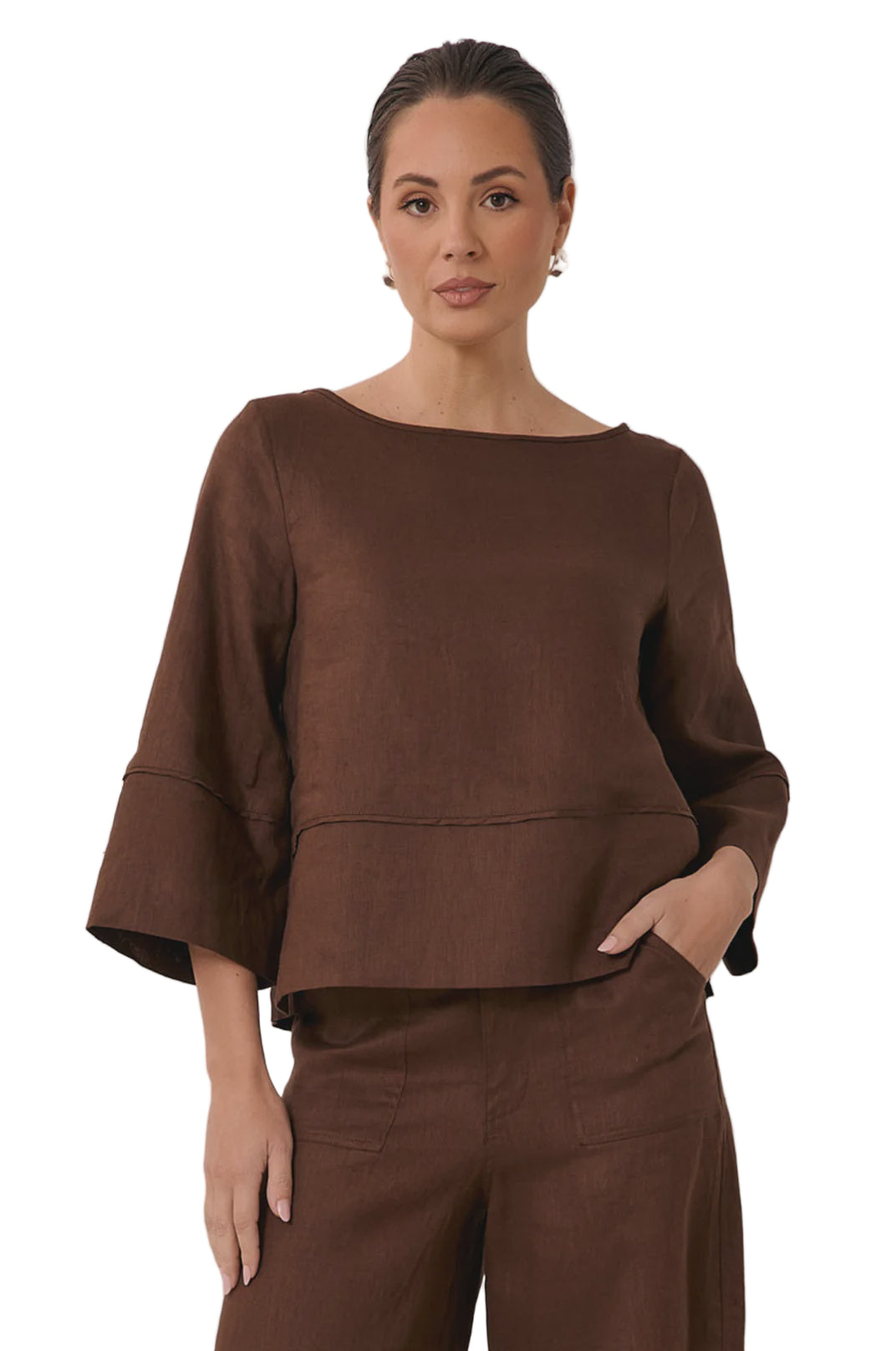 Phoenix Linen Top Chocolate Tops Adorne