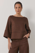 Phoenix Linen Top Chocolate Tops Adorne S(8)