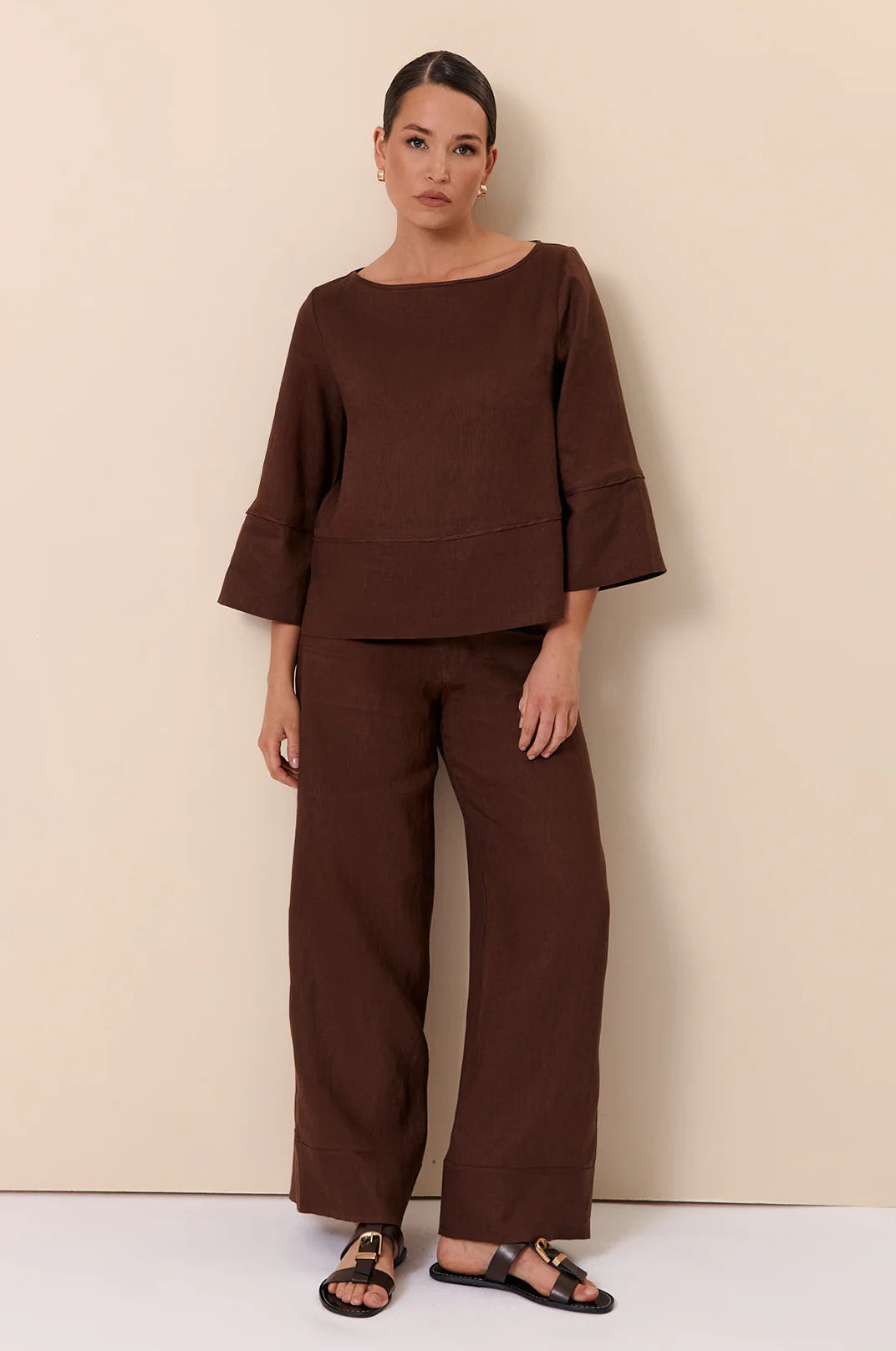 Avalon Wide Leg Linen Pant Chocolate Bottoms Adorne