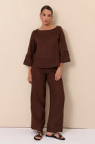 Avalon Wide Leg Linen Pant Chocolate Bottoms Adorne