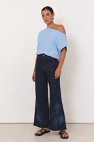 Brody Wide Leg Lazer Print Jean Dark Denim Bottoms Adorne