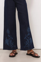 Brody Wide Leg Lazer Print Jean Dark Denim Bottoms Adorne