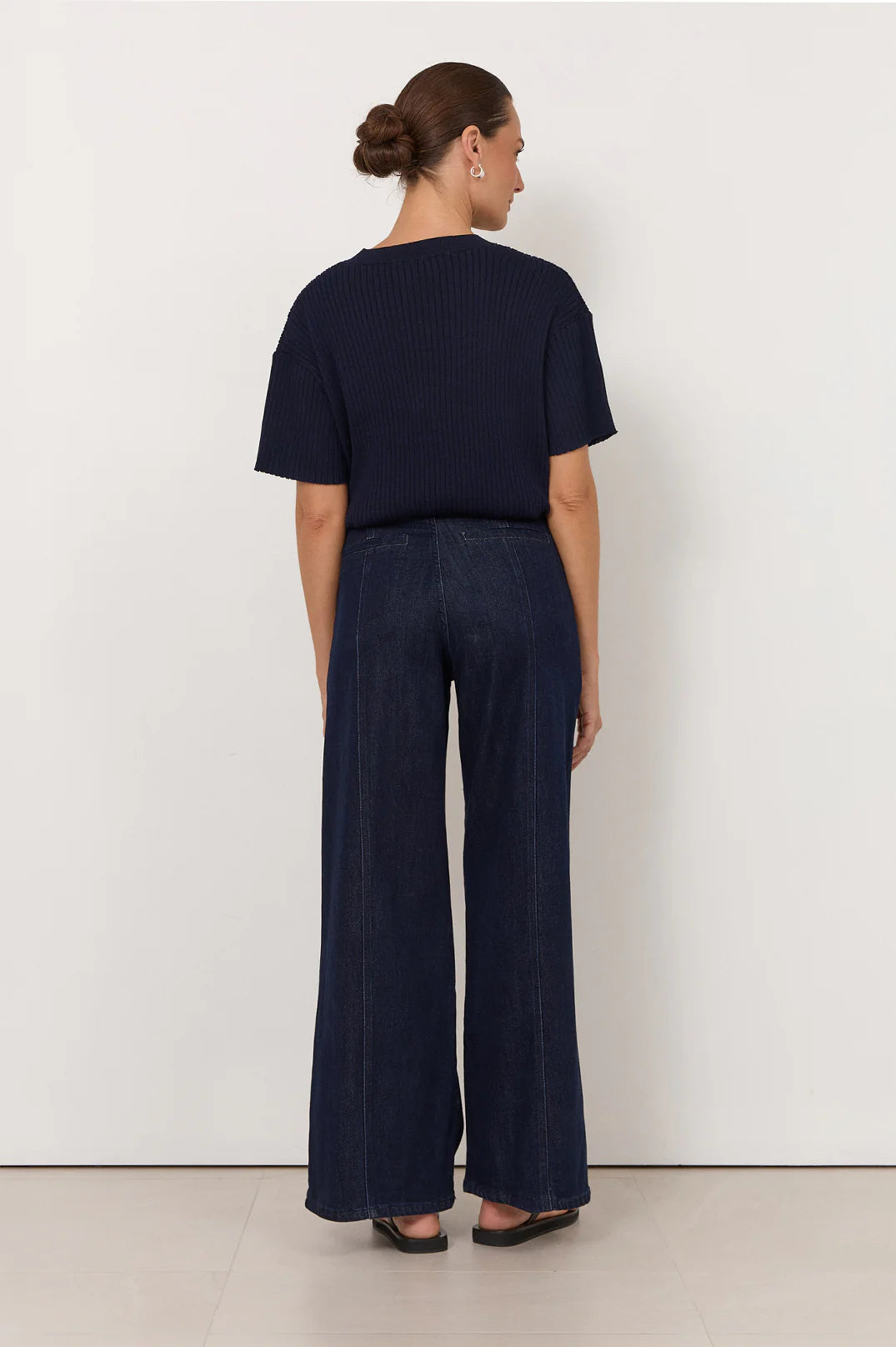 Brody Wide Leg Lazer Print Jean Dark Denim Bottoms Adorne