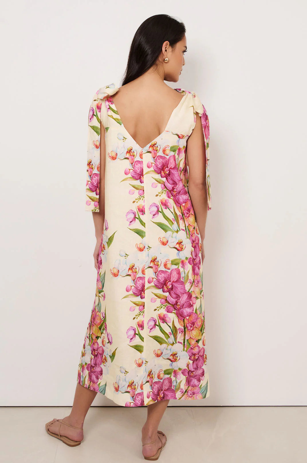 Hallie Tie Shoulder Linen Dress Print Dresses Adorne