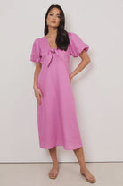 Marissa Tie Detail Linen Dress Pink Dresses Adorne S(8)