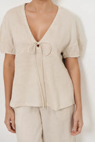 Maura Tie Detail Top Stone Tops Adorne