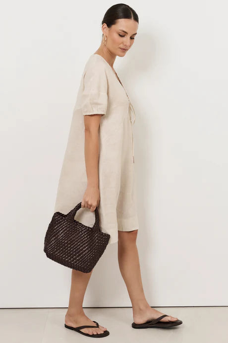 Maura Tie Detail Short Dress Stone Dresses Adorne