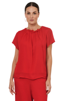 Candice Pleated Neckline Top Red Tops Adorne