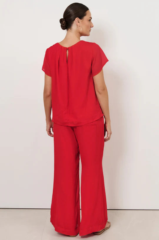 Candice Pleated Neckline Top Red Tops Adorne