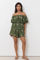 Kalani Embroidered Palm Top Green Tops Adorne
