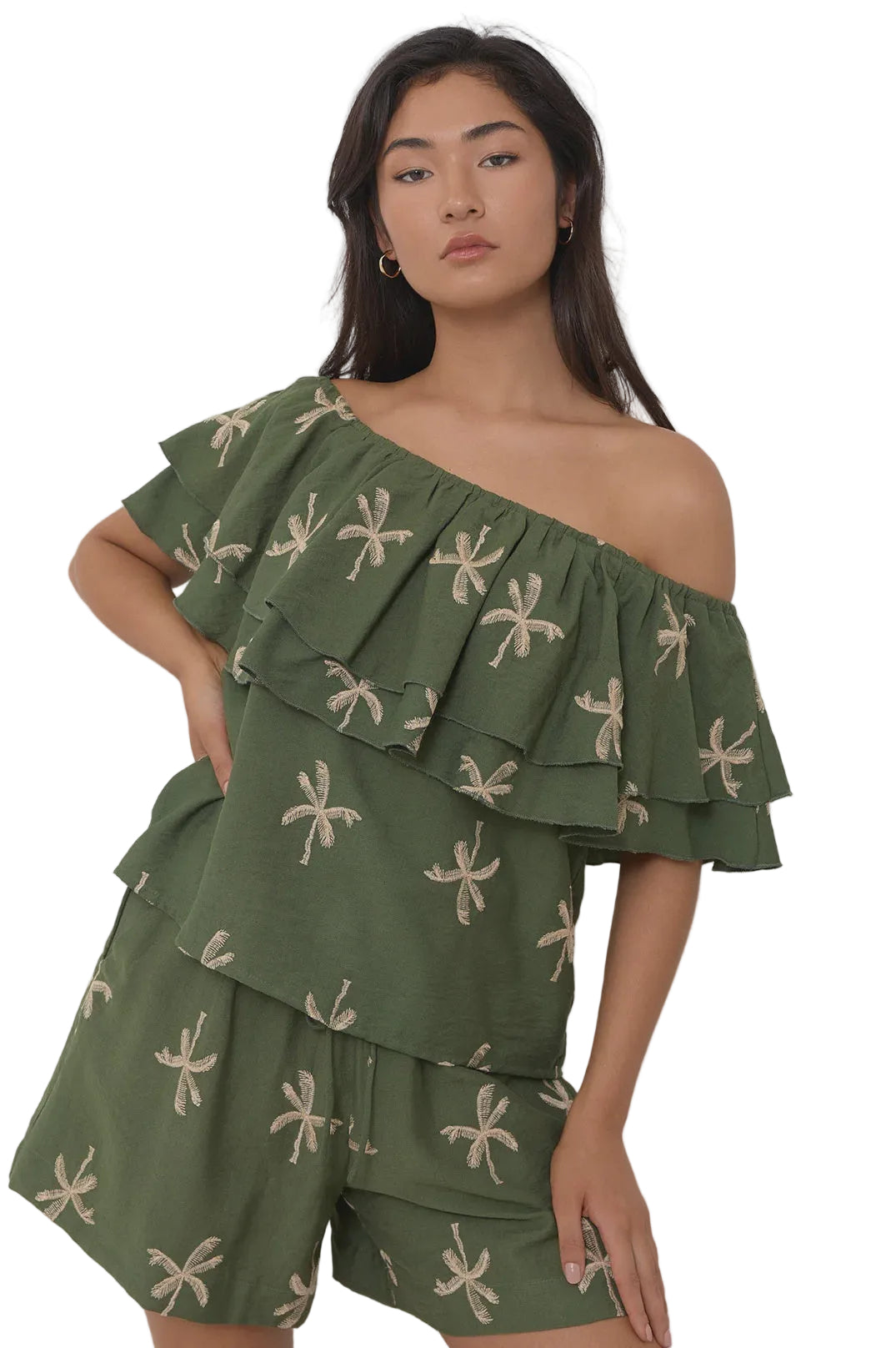 Kalani Embroidered Palm Top Green Tops Adorne S(8)