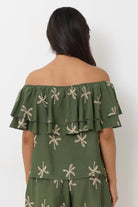 Kalani Embroidered Palm Top Green Tops Adorne