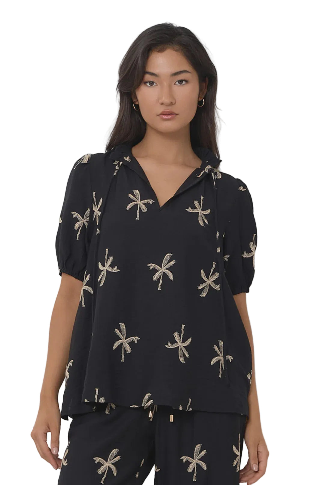 Sandra Embroidered Palm Top Black Tops Adorne S(8)