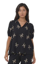 Sandra Embroidered Palm Top Black Tops Adorne S(8)