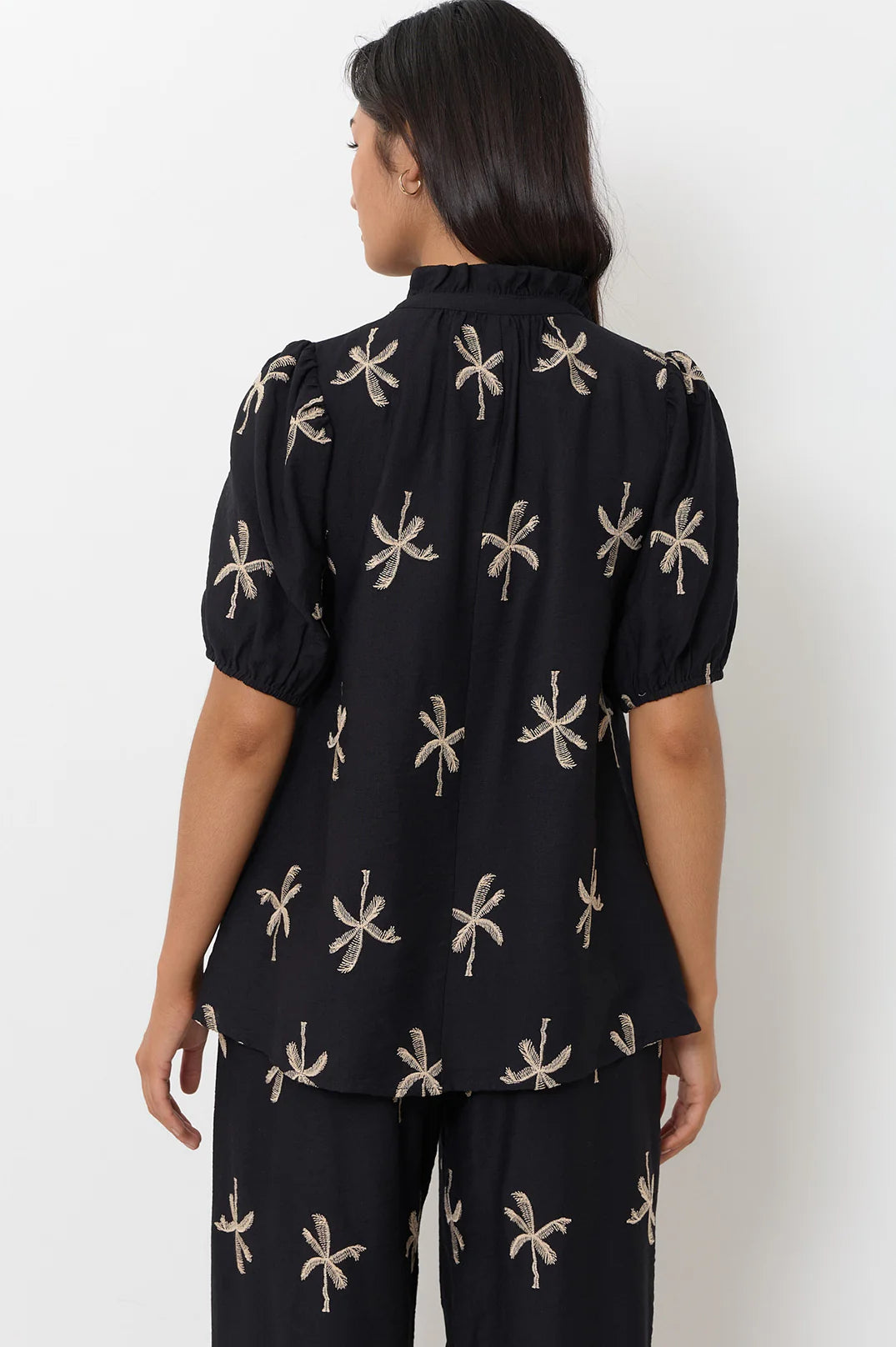 Sandra Embroidered Palm Top Black Tops Adorne
