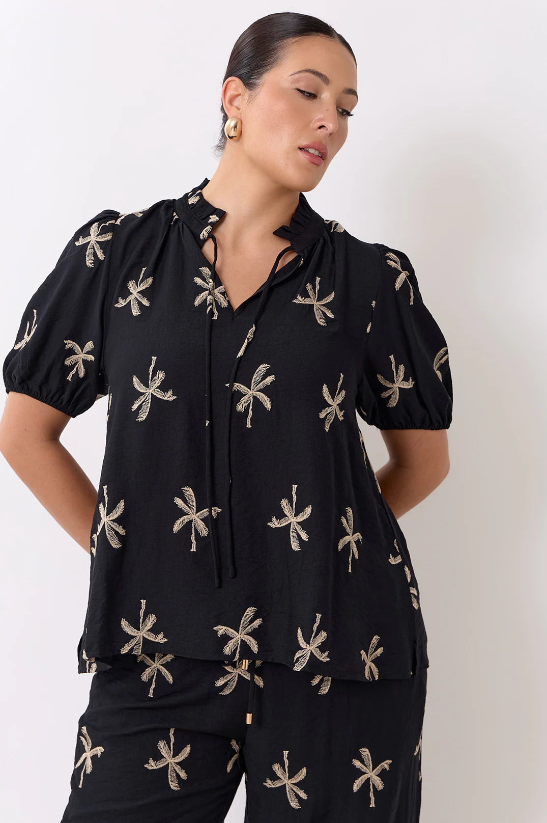 Sandra Embroidered Palm Top Black Tops Adorne