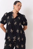 Sandra Embroidered Palm Top Black Tops Adorne