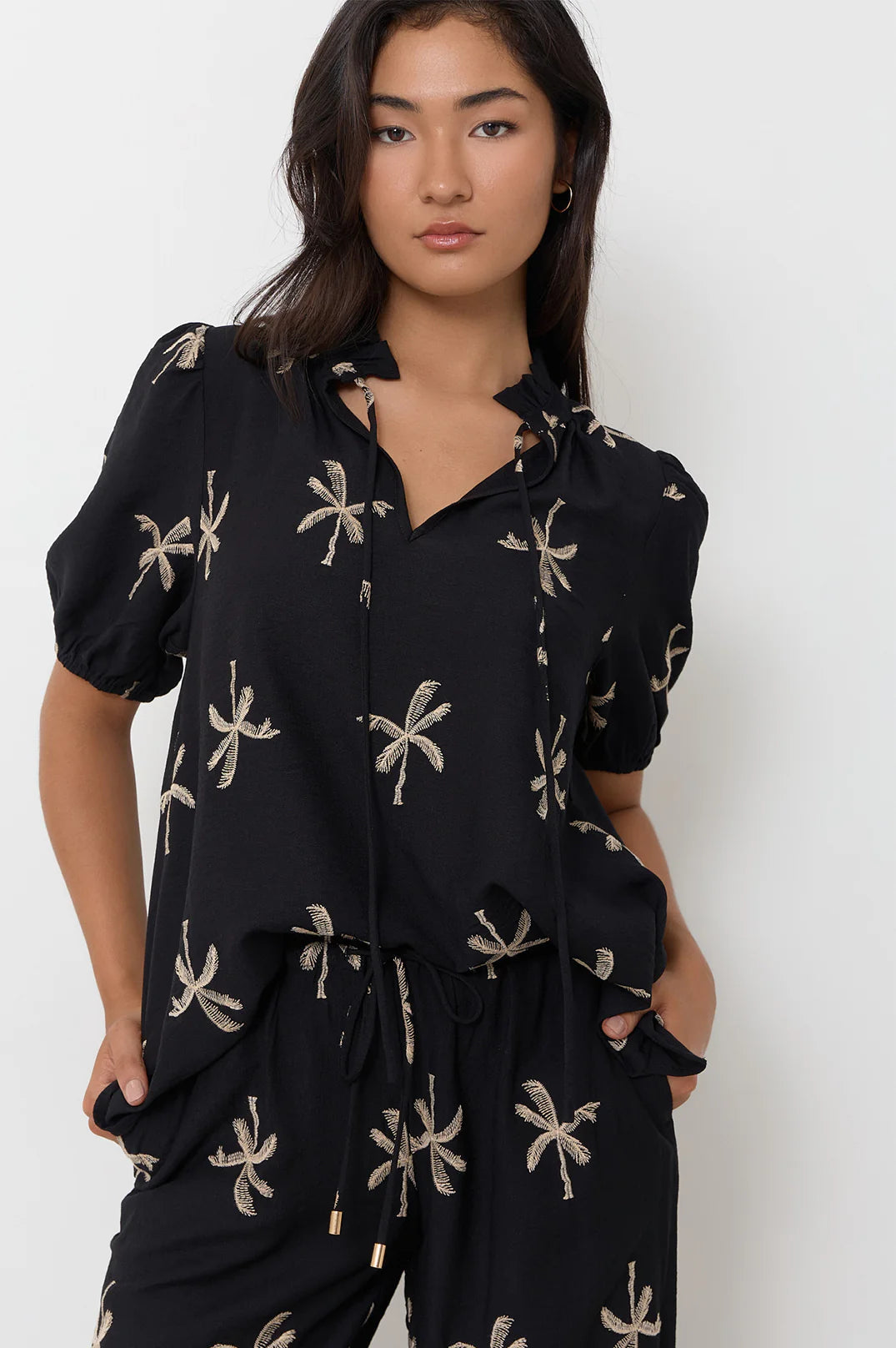 Sandra Embroidered Palm Top Black Tops Adorne