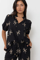 Sandra Embroidered Palm Top Black Tops Adorne