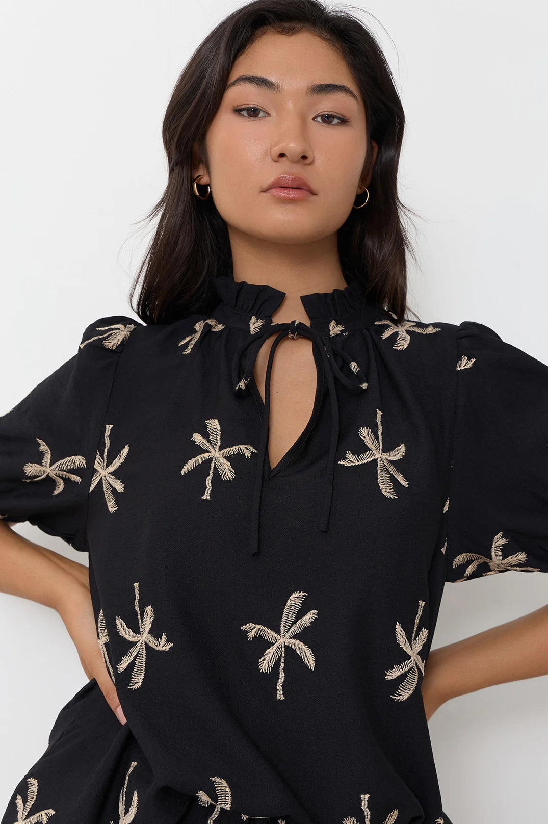 Sandra Embroidered Palm Top Black Tops Adorne