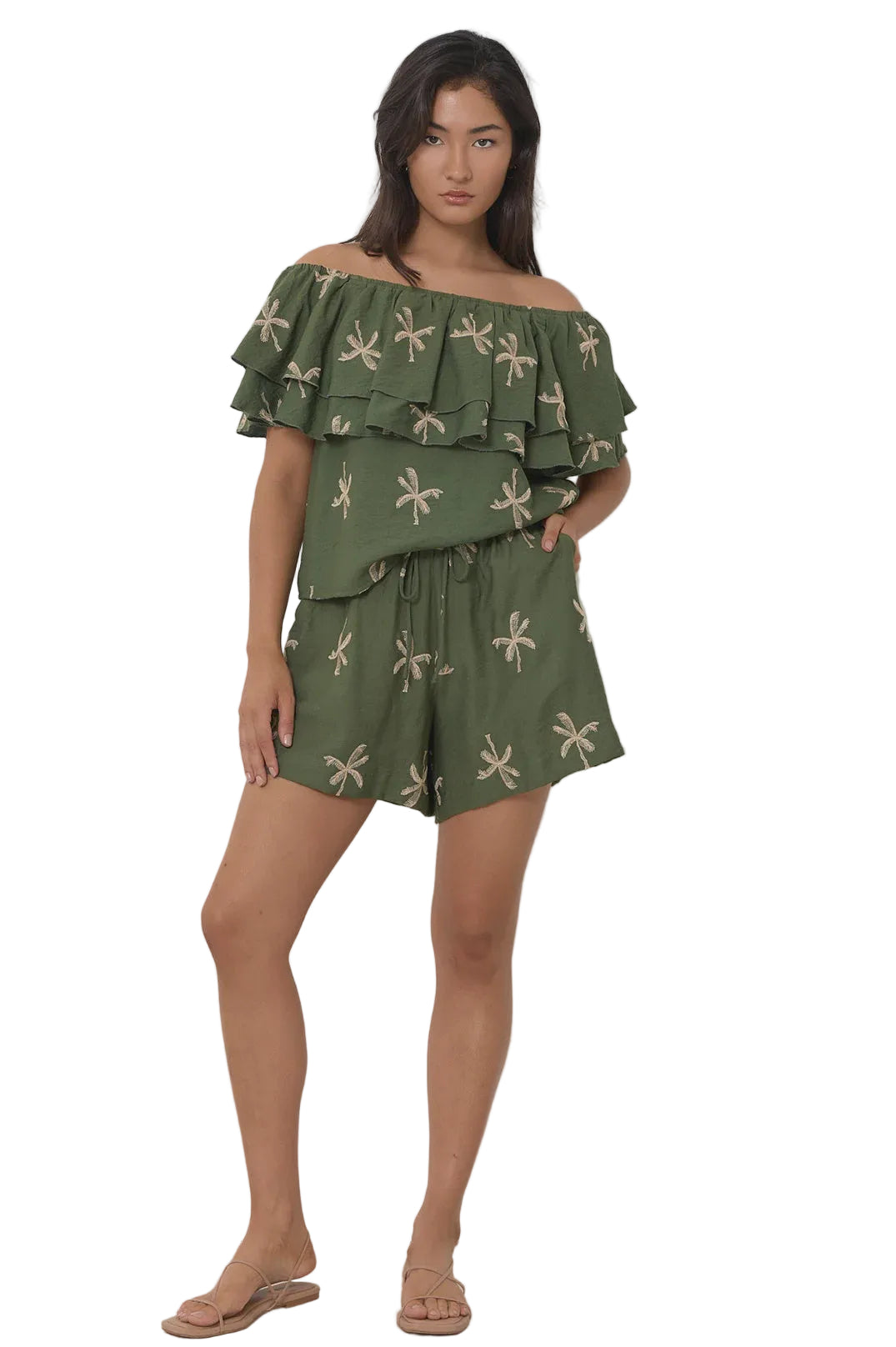 Billy Embroidered Palm Short Green Bottoms Adorne 8