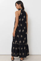 Rosa Embroidered Palm Maxi Dress Black Dresses Adorne