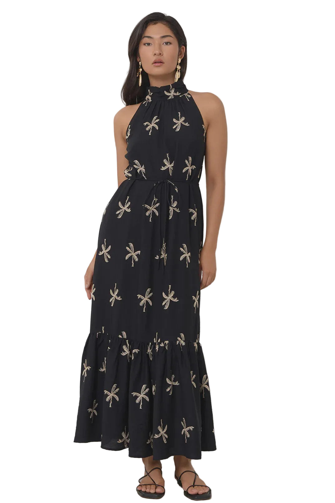 Rosa Embroidered Palm Maxi Dress Black Dresses Adorne S(8)