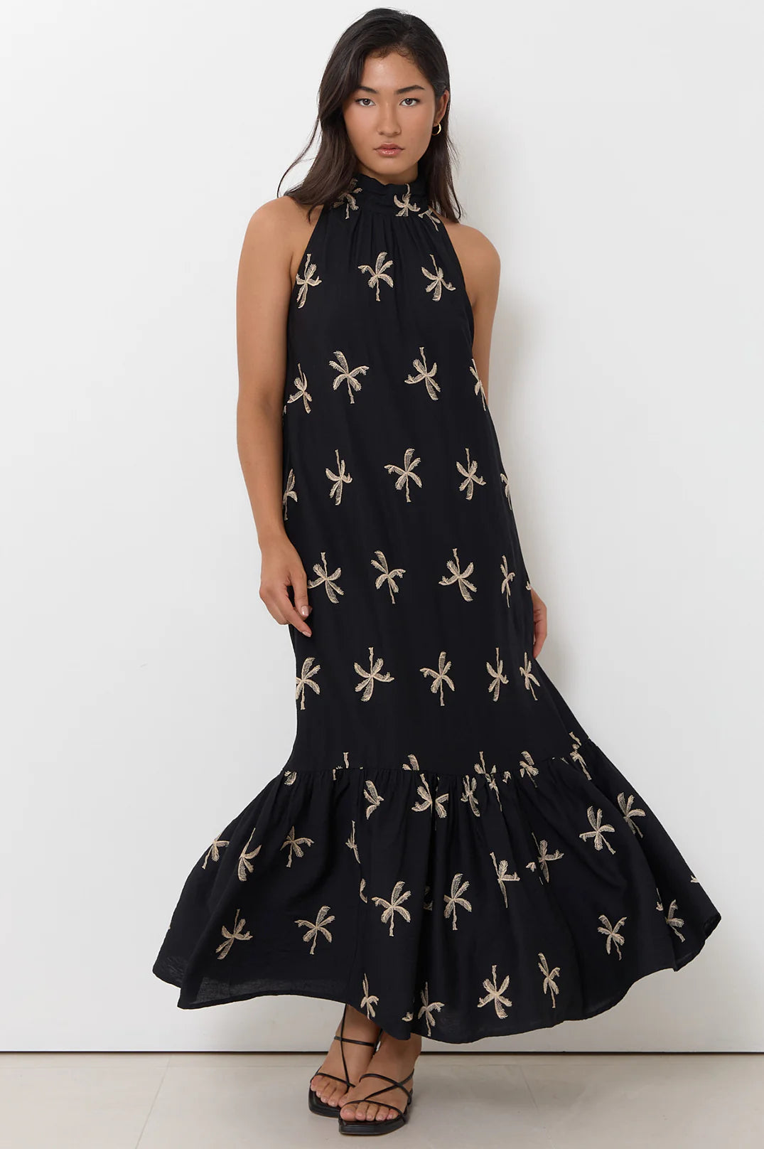 Rosa Embroidered Palm Maxi Dress Black Dresses Adorne