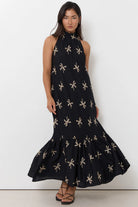 Rosa Embroidered Palm Maxi Dress Black Dresses Adorne