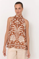 Kendra Hawaii Print High Neck Top Print Tops Adorne
