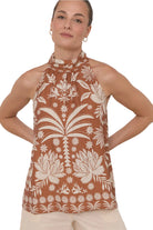 Kendra Hawaii Print High Neck Top Print Tops Adorne S(8)