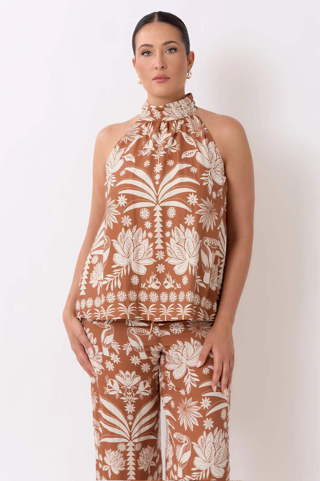 Kendra Hawaii Print High Neck Top Print Tops Adorne