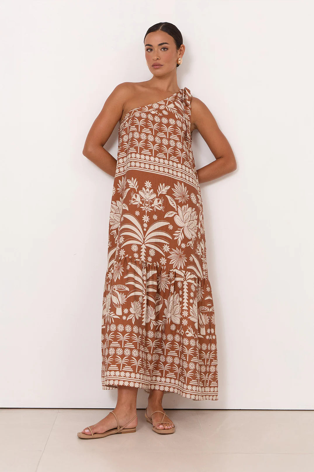 Olina Hawaii Print One Shoulder Maxi Dress Print Dresses Adorne