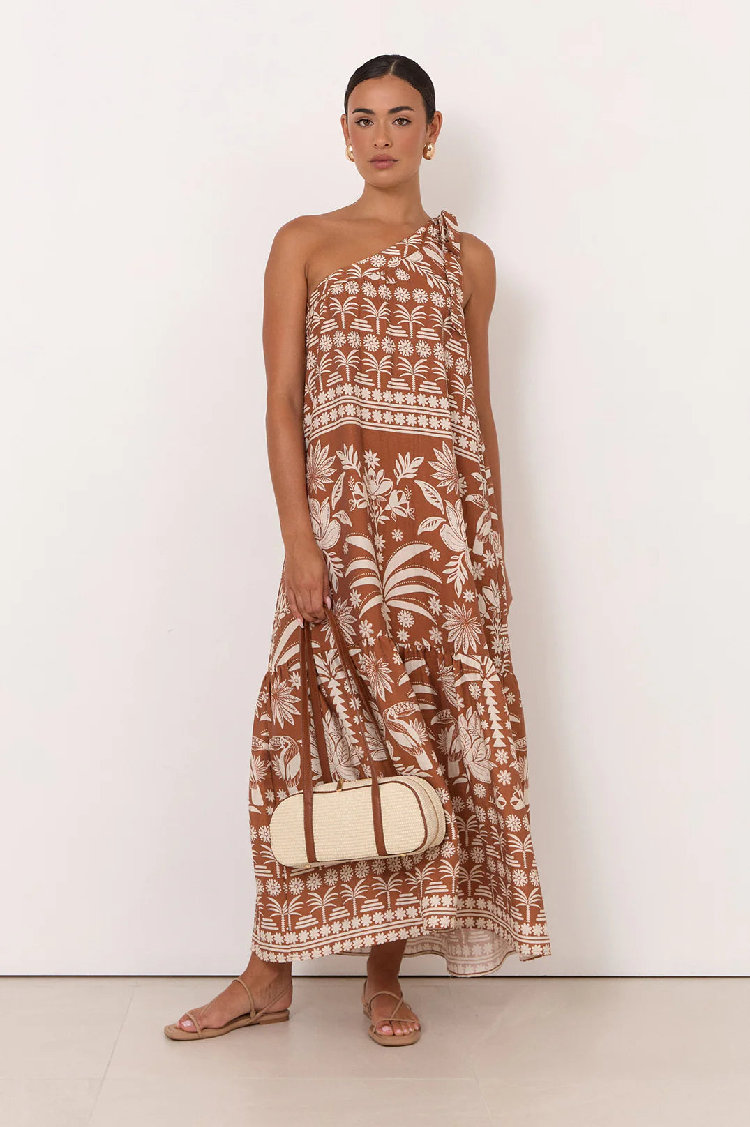 Olina Hawaii Print One Shoulder Maxi Dress Print Dresses Adorne