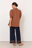 Sandra Short Sleeve Linen Top Tan Tops Adorne