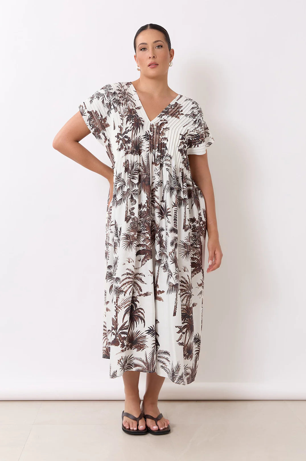 Dani Borneo Print Pleated Midi Dress Print Dresses Adorne