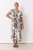 Dani Borneo Print Pleated Midi Dress Print Dresses Adorne