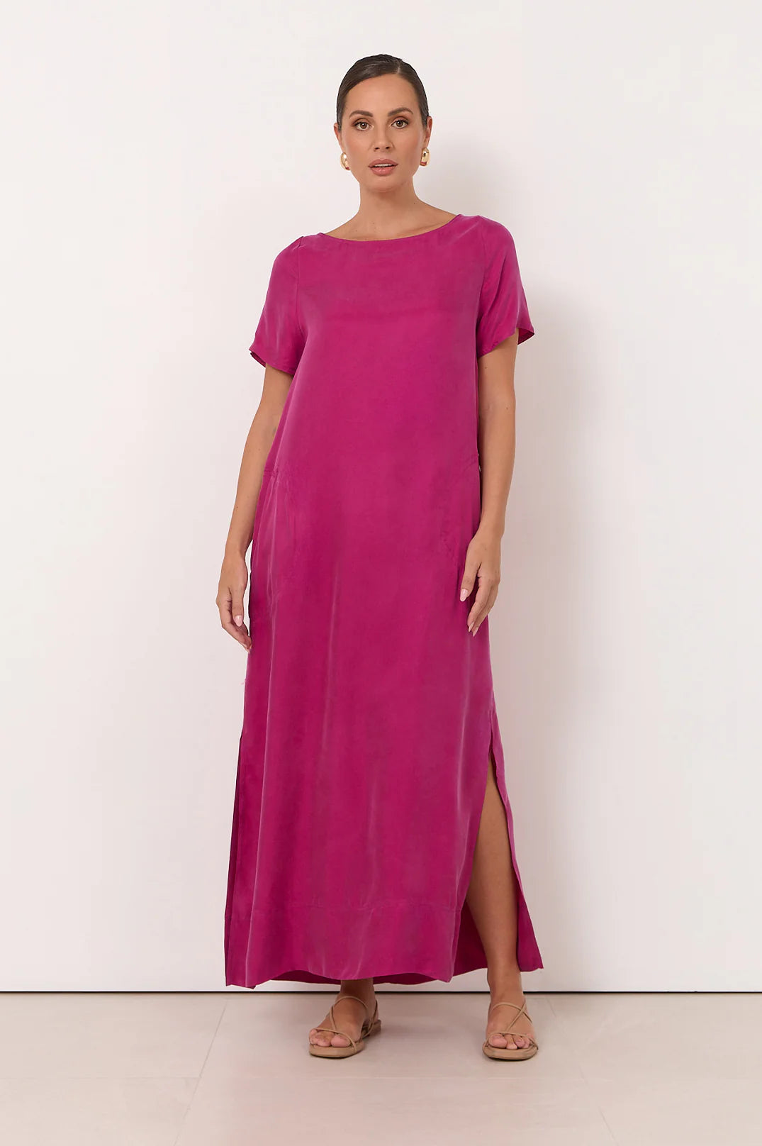 Vallery Cupro Maxi Dress Magenta Dresses Adorne