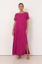 Vallery Cupro Maxi Dress Magenta Dresses Adorne